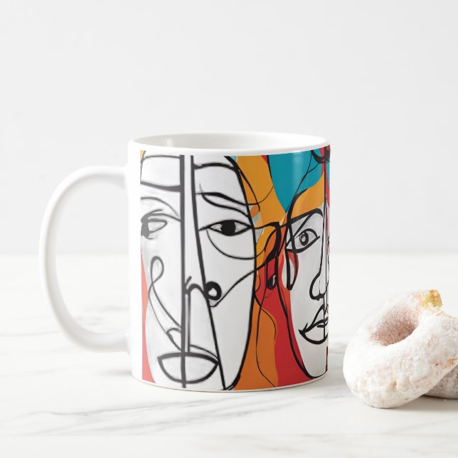 Lebhafte Abstrakte Gesichter - Moderne Kunst Kaffeetasse (Mit Donut)