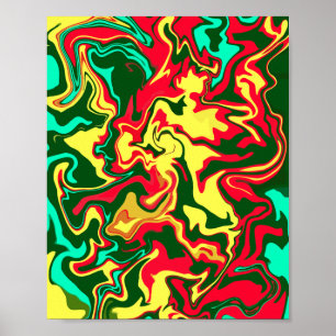 Lebhafte Abstrakte Kunst in Rot, Gelb und Grün Poster