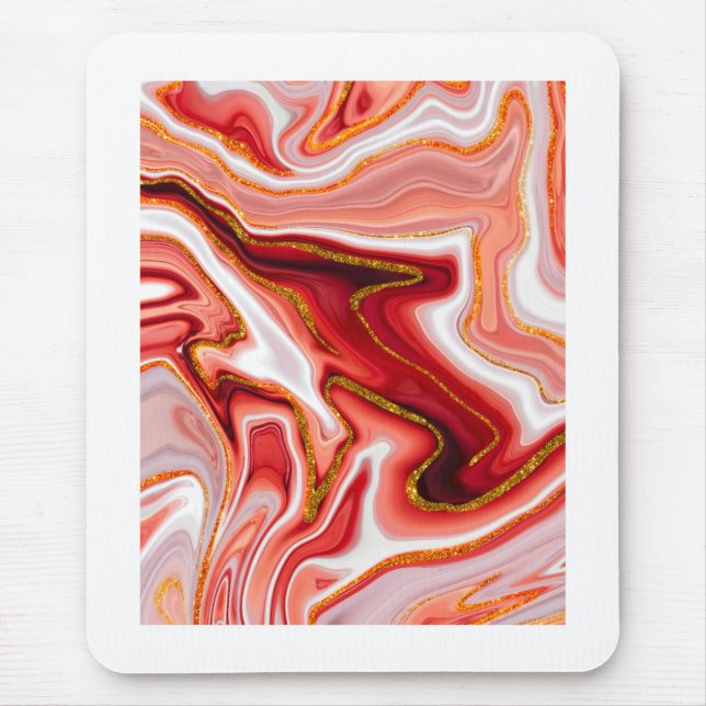 Lebhafte Abstrakte Kunst in Rot und Gold Mousepad (Vorne)