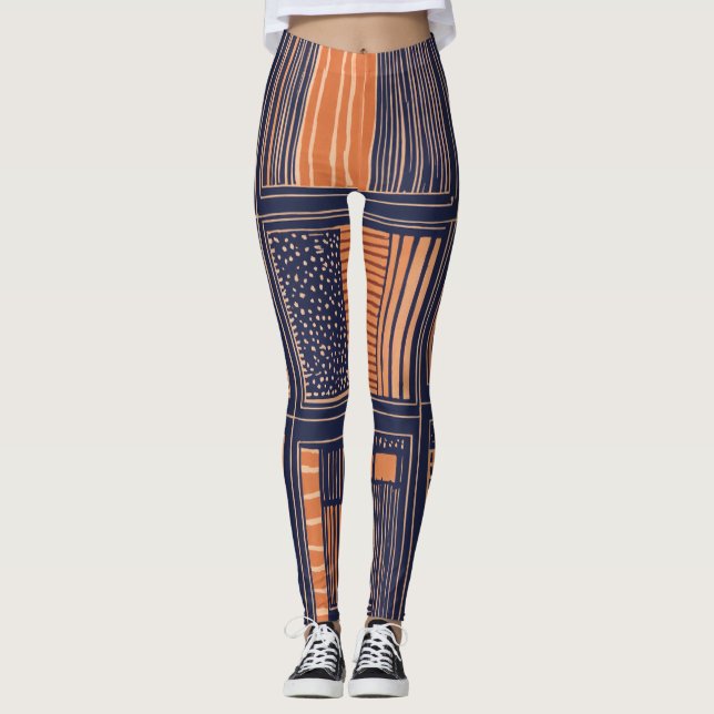 Lebhafte Abstrakte Matisse-Inspiriert Linocut Leggings (Vorderseite)