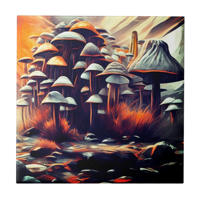 Lebhafte Abstrakte Pilze - Moderne urbane Kunst Fliese (Vorderseite)