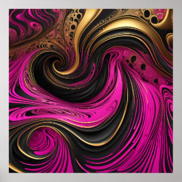 Lebhafte Abstrakte Rosa Schwarz-Gold-Swirl-Leinwan Poster
