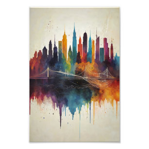 Lebhafte Abstrakte Skyline City Art Fotodruck