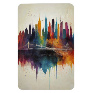 Lebhafte Abstrakte Skyline City Art Magnet