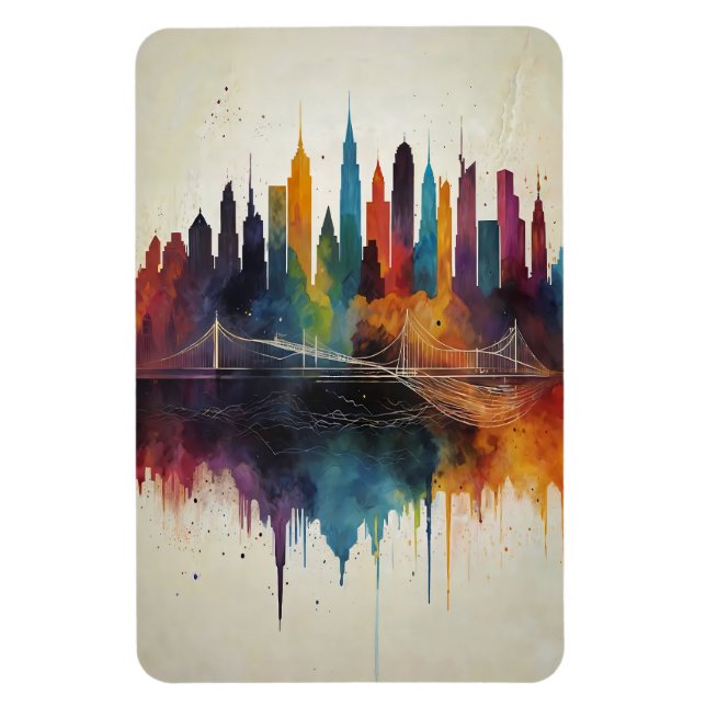 Lebhafte Abstrakte Skyline City Art Magnet (Vertikal)