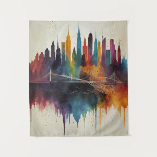 Lebhafte Abstrakte Skyline City Art Wandteppich