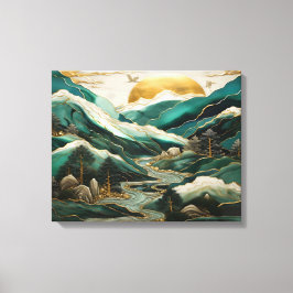 Lebhafte, Abstrakte Sonnenuntergangskrane gesteche Leinwanddruck