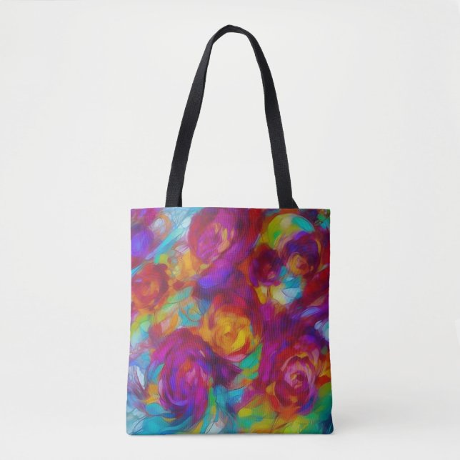 Lebhafte abstrakte Tasche mit Blumen (Vorderseite)
