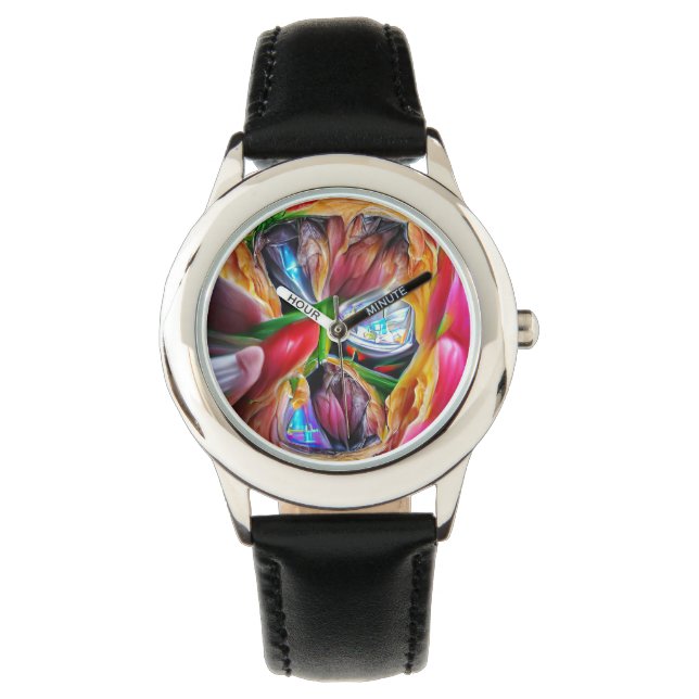 Lebhafte Abstrakte Tulip Reflections Armbanduhr (Vorderseite)
