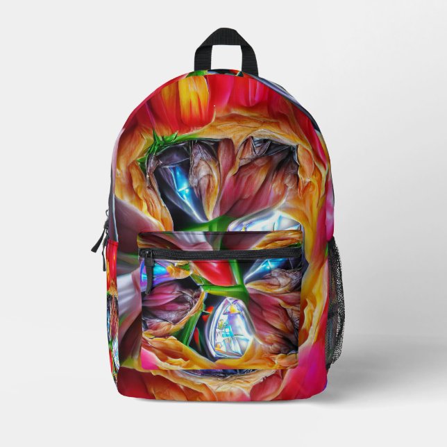 Lebhafte Abstrakte Tulip Reflections Bedruckter Rucksack (Vorderseite)