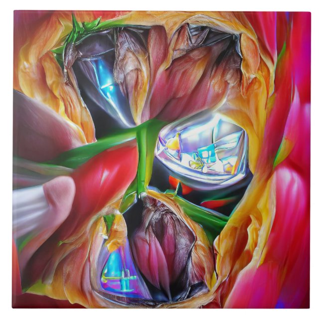 Lebhafte Abstrakte Tulip Reflections Fliese (Vorderseite)