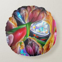 Lebhafte Abstrakte Tulip Reflections Rundes Kissen
