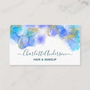 Lebhafte Abstrakte Wasserfarbe Blau und Gold Visitenkarte