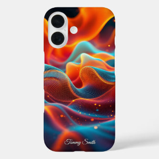 Lebhafte Abstrakte Waves - futuristische Kunst iPhone 16 Hülle