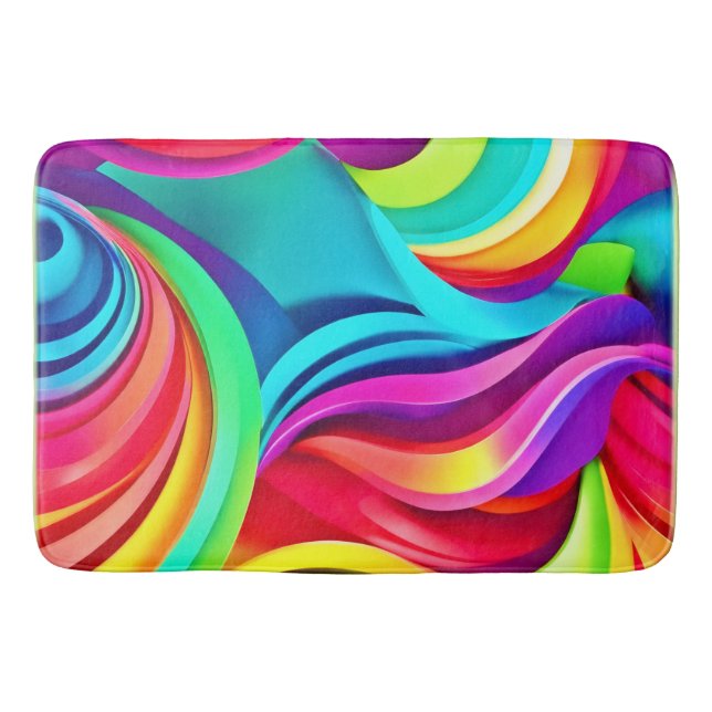 Lebhafte Abstrakte Waves in dynamischer Farbe Badematte (Vorderseite)