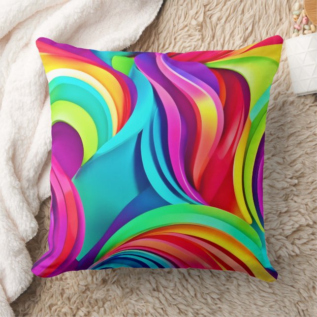 Lebhafte Abstrakte Waves in dynamischer Farbe Kissen (Decke)
