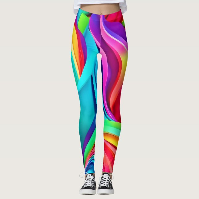 Lebhafte Abstrakte Waves in dynamischer Farbe Leggings (Vorderseite)