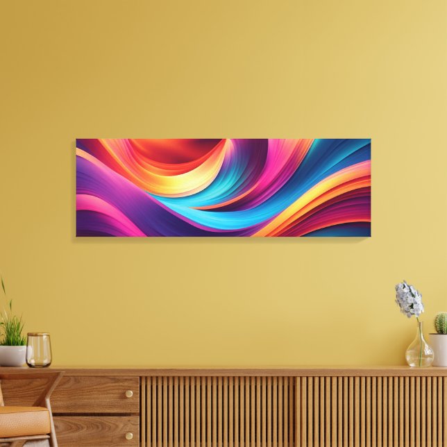 Lebhafte Abstrakte Waves Wall Art - Farbenfrohe Mo Leinwanddruck (Insitu (Wohnzimmer))