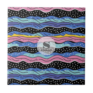 Lebhafte Abstrakte Wavy-Linien mit Polka-Punkten Fliese