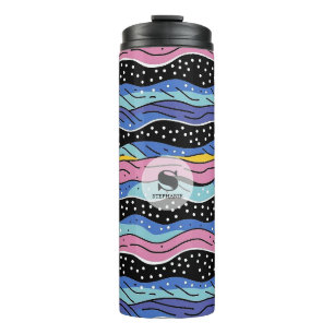 Lebhafte Abstrakte Wavy-Linien mit Polka-Punkten Thermosbecher