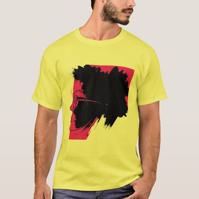 Lebhafte Afro Silhouette Kunst - Rosa und Schwarz T-Shirt (Vorderseite)