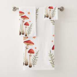 Lebhafte agrarische Pilze und botanische Elemente Badhandtuch Set