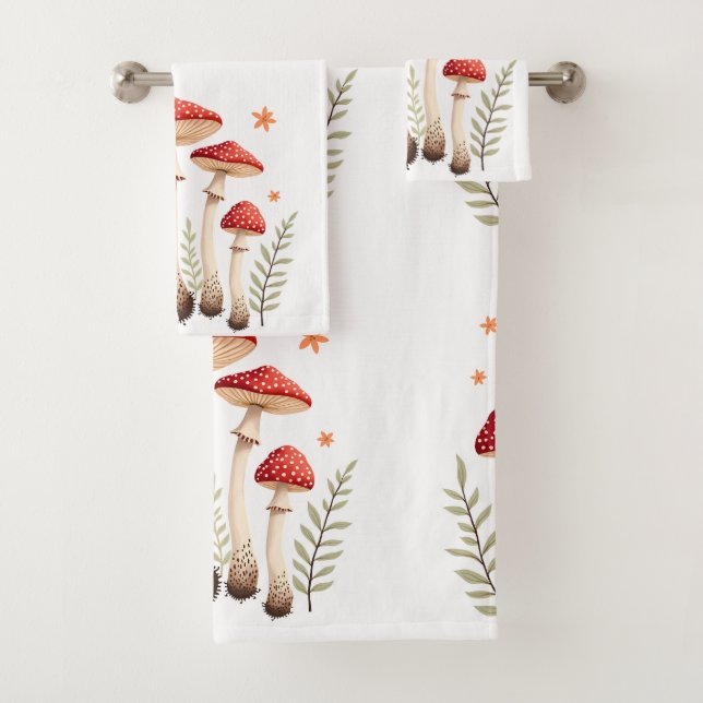 Lebhafte agrarische Pilze und botanische Elemente Badhandtuch Set (Insitu)