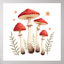 Lebhafte agrarische Pilze und botanische Elemente Poster