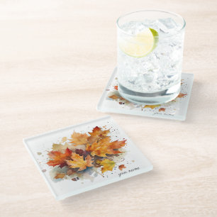 Lebhafte Ahornwasserfarbe für den Herbst Glasuntersetzer