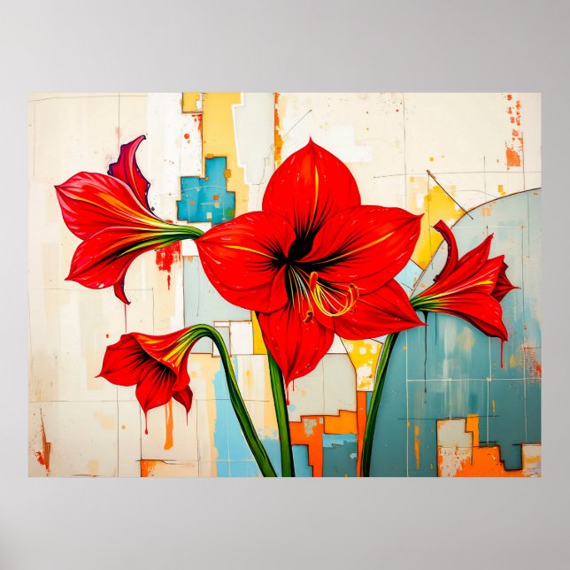 Lebhafte Amaryllis im modernen Abstrakten Stil Poster (Vorne)