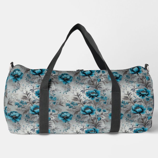 Lebhafte Aquamarine Blue Floral Duffel Tasche (Vorderseite)