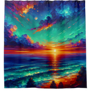 "Lebhafte Aquamarine Gezeiten: Sonnenuntergang übe Duschvorhang