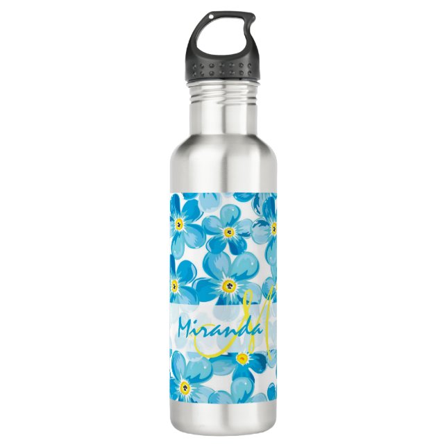Lebhafte Aquarellblau vergessen Sie mich nicht Blu Trinkflasche (Vorderseite)