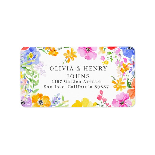 Lebhafte Aquarellfarben-Blume Hochzeit-Rücksendead Adressaufkleber (Vorne)