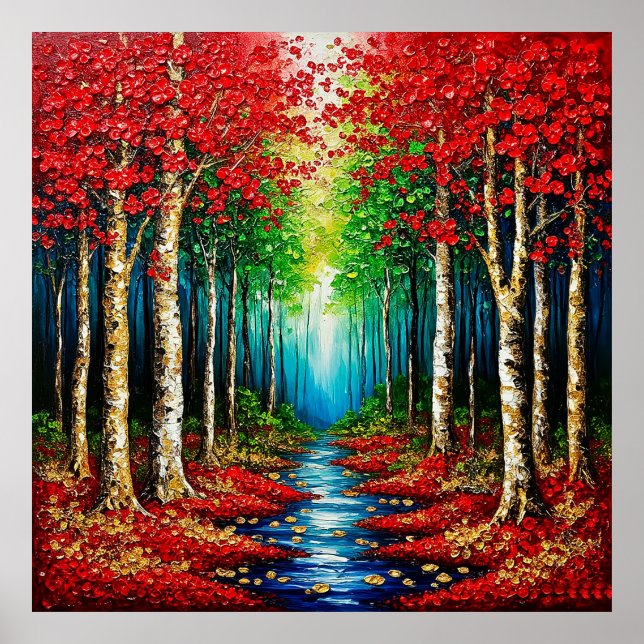 Lebhafte Bäume und Herbstblätter Poster (Vorne)