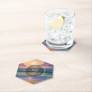 Lebhafte Beach Background Imitate Glitzer Hochzeit Untersetzer