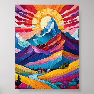 Lebhafte Berge Sonnenaufgang Landschaft Art Poster