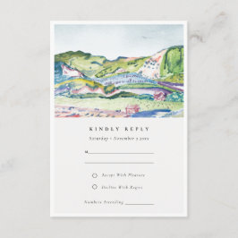 Lebhafte Berglandschaft Blush Green Wedding RSVP Begleitkarte