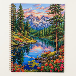 Lebhafte Berglandschaft mit Reflektion Planer