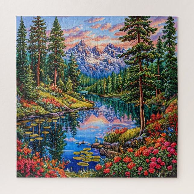 Lebhafte Berglandschaft mit Reflektion Puzzle (Vertikal)