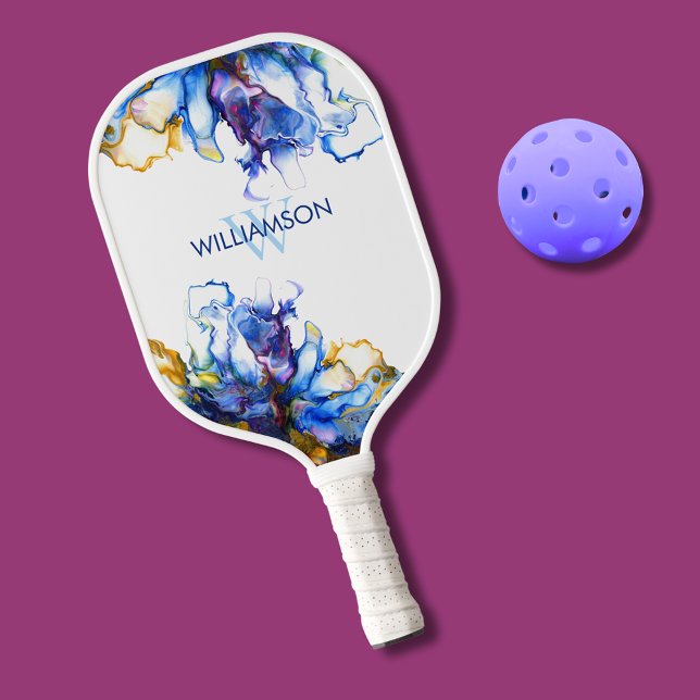 Lebhafte blaue Abstrakte Fluid Art Pickleball Schläger (Abstract fluid art personalized pickleball paddle)