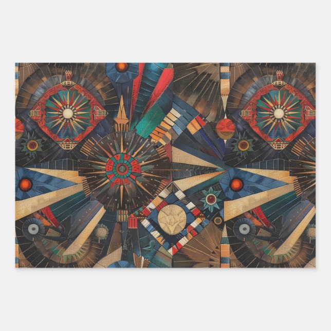 Lebhafte blaue "alte indigene Chroniken" Wrap Geschenkpapier Set (Vorderseite)