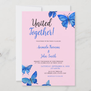 Lebhafte blaue Aquarellbutterfliegen Hochzeit Einladung