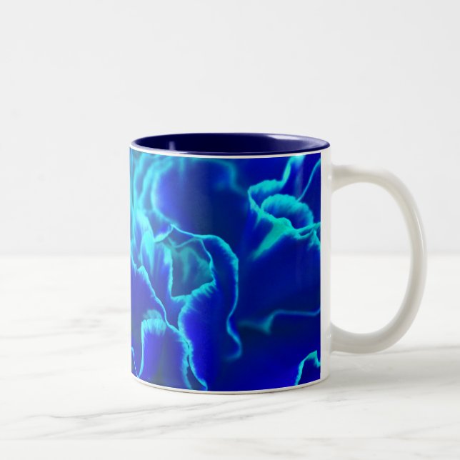 Lebhafte blaue und Aquamarine Carnation-Blume Zweifarbige Tasse (Rechts)