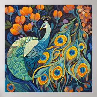 Lebhafte Blauwasserfarbe Peacock Poster