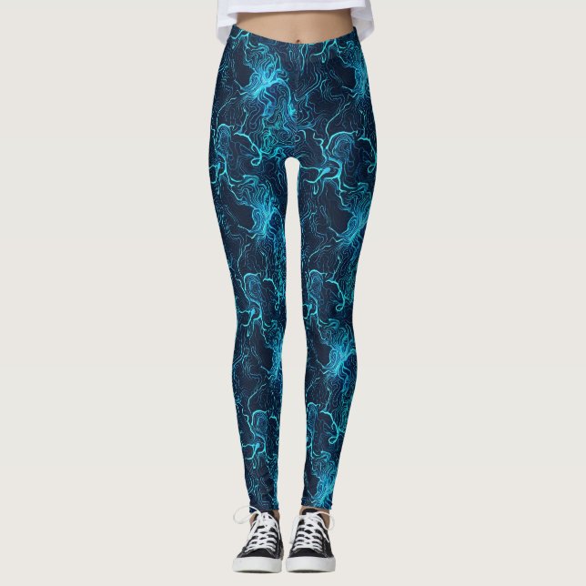 Lebhafte Blue Abstrakt Print Leggings (Vorderseite)