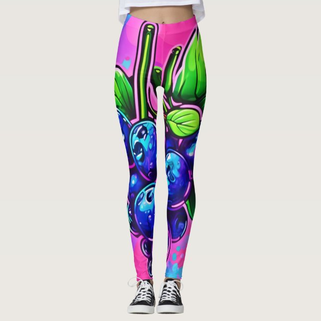 Lebhafte Blueberry Artwork Leggings (Vorderseite)