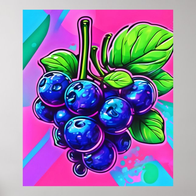 Lebhafte Blueberry Artwork Poster (Vorne)