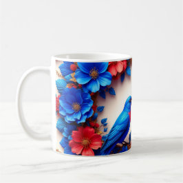 Lebhafte Bluebirds in farbenfrohen Blume Kaffeetasse
