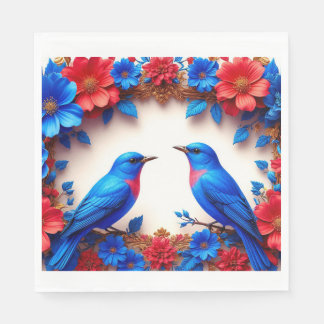 Lebhafte Bluebirds in farbenfrohen Blume Serviette